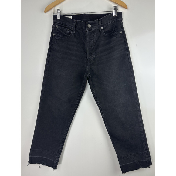 GAP High Rise Cheeky Straight Jeans Raw Ankle Absolute Black Size 29 8 Petite 8P - Picture 12 of 12
